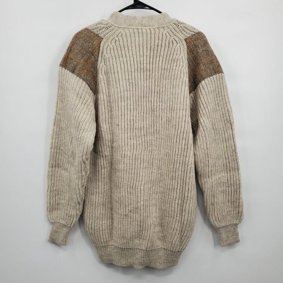 Niffi Ecoose British Wool Knit Cardigan Harris Tweed Patches Men Size Large NWT - Picture 11 of 16